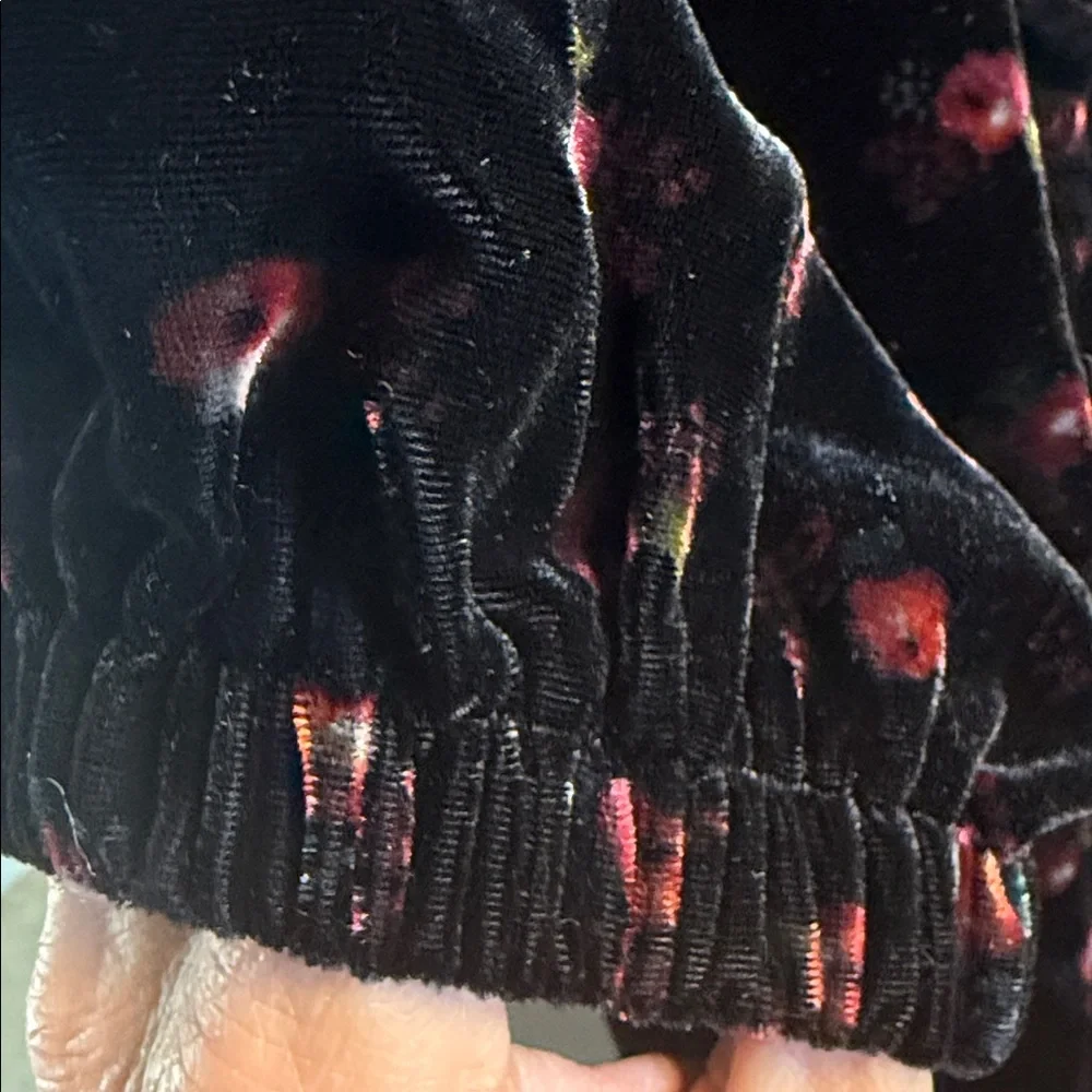 LOFT Black Velvet with small red roses and capped sleeves. NWOT